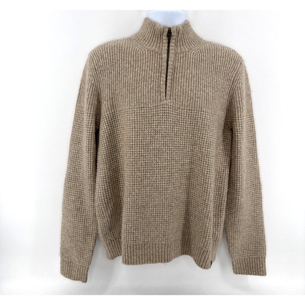 Fat Face Sweater Men's XL Oatmeal Quarter Zip‎ Waffle Knit Casual